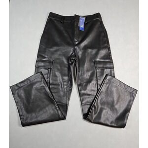 Cara Santana x Apt 9 Womens Black Faux Leather Cargo Pants Size 6 NWT
